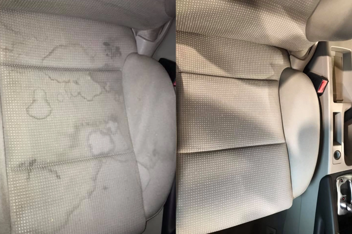 Pranie tapicerki samochodowej Warszawa - efekt przed i po czyszczeniu